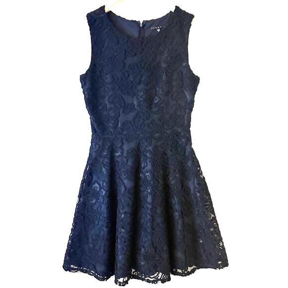Tiana B Fit & Flare Dress Womens Sz 6 Navy Floral Lace Elegant Party Career Work - Picture 1 of 12
